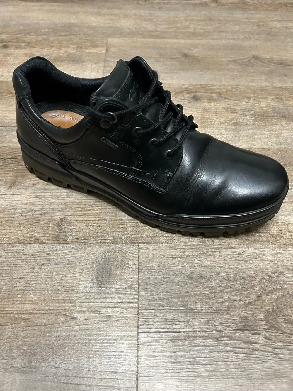 Ecco Track 6 Men SZ 46 US‎ 12 Gore-Tex Low Black Leather Lace-Up Boots Lug Sole